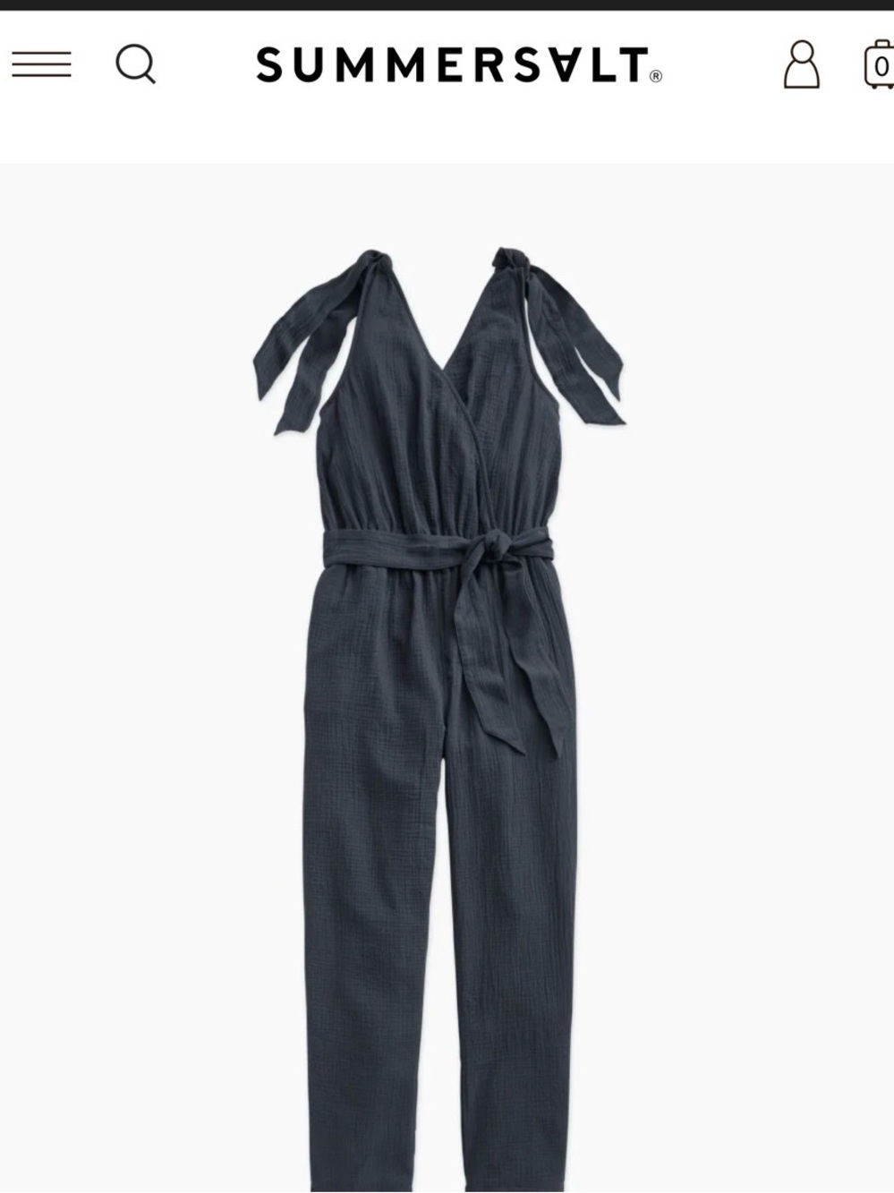 SUMMERSALT Navy Cotton Gauze Tie-Shoulder Jumpsuit, XL, NWT
